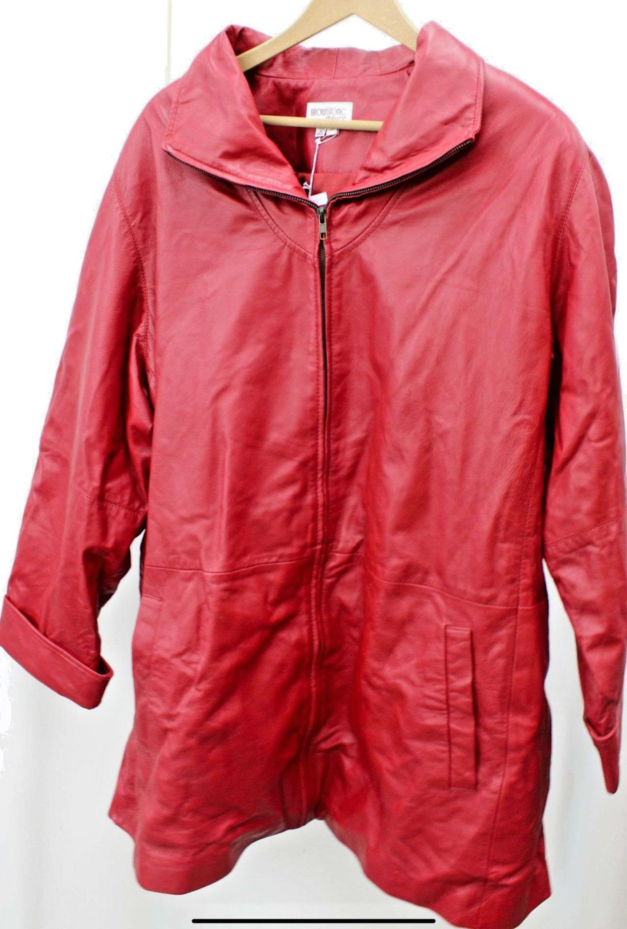 VTG Brownstone Studio Red Leather Jacket Full Zip Coat Plus Size 3X Soft India
